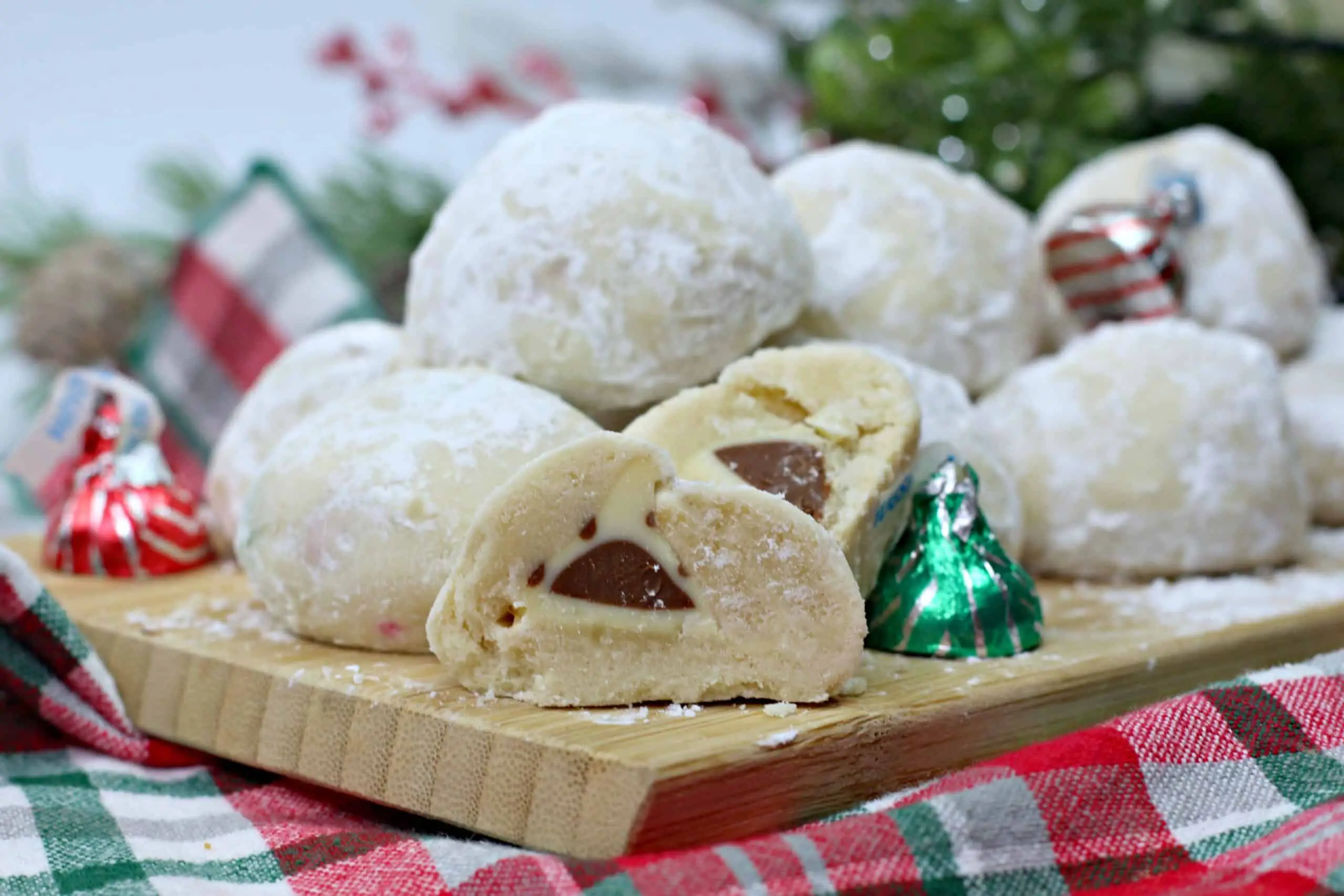 Christmas Hershey Kiss Cookies ~ Surprise Snowballs