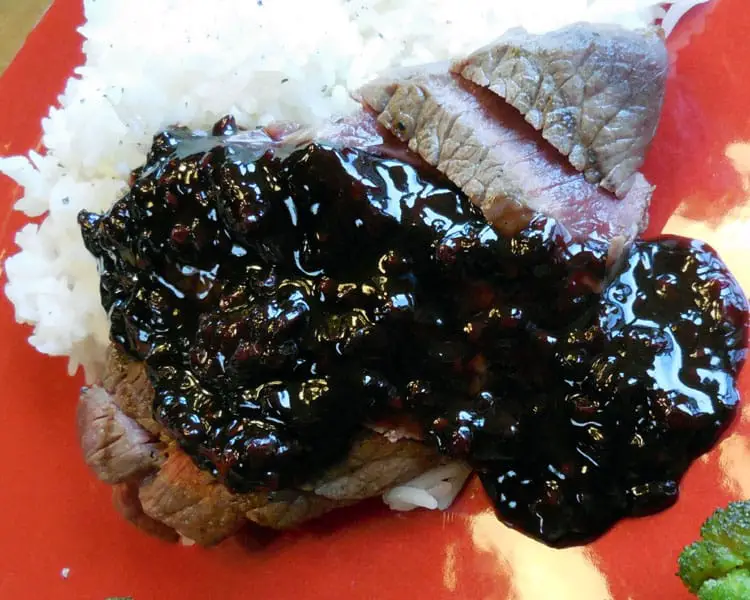 Venison with Rich Blackberry Sauce on Jasmine Rice