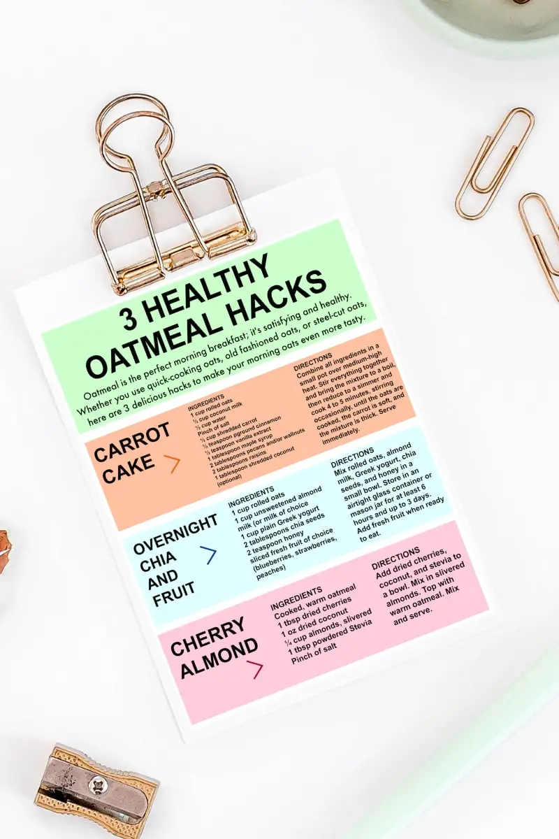 15 Healthy Oatmeal Recipes & Healthy Oatmeal Hacks Printable