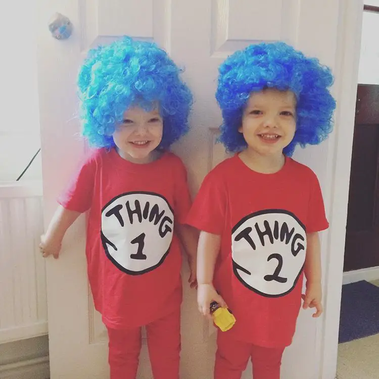 Thing 1 and Thing 2 twin costumes from Dr Seuss The Cat In The Hat.