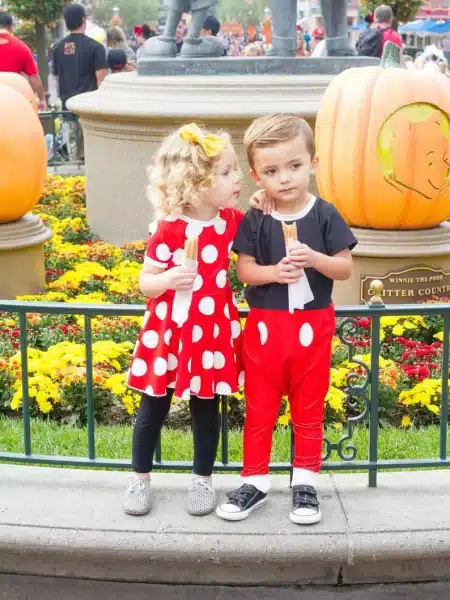 Halloween costumes for twins featuring Minnie and Mickey Mouse