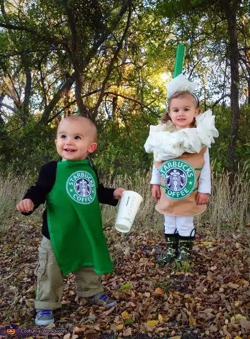 Halloween costume as a Starbucks barista and frappuccino.