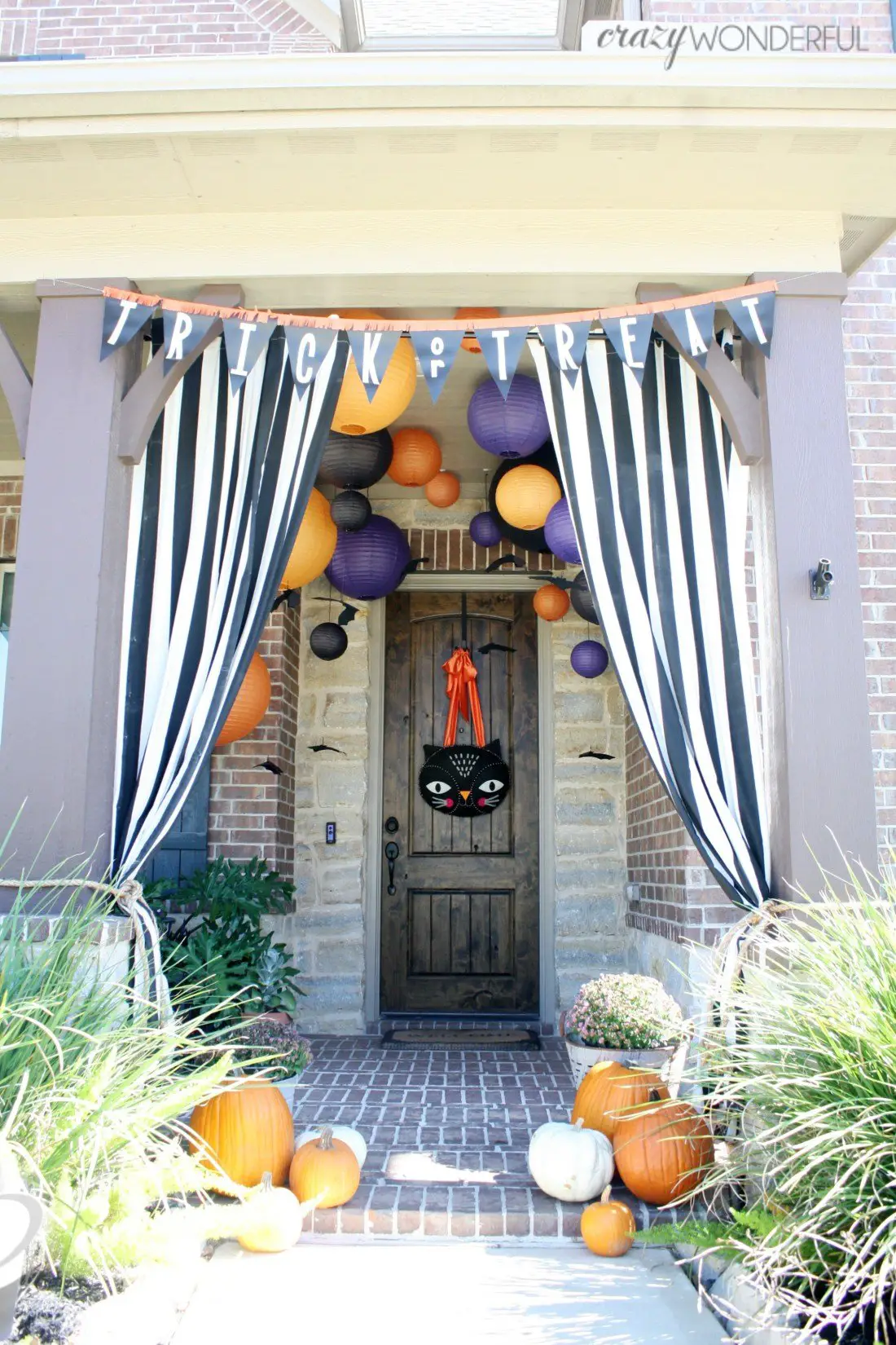 Halloween porch with lanterns and banners
