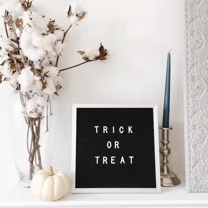 Letter board that says "trick or treat"