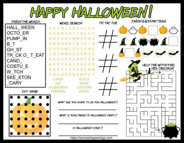 Free printable Halloween activity mat