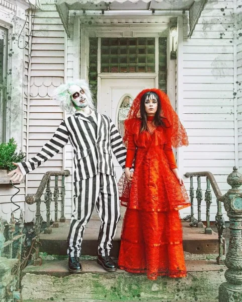 Dressing up as Beetlejuice and Lydia Deetz is one of the couples halloween costumes in this post.