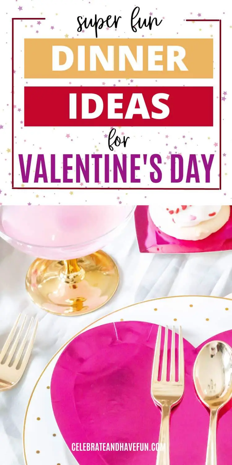 a table setting for a valentines day meal with a heart shaped plate