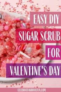 pink sugar scrub with valentine's day sprinkles in a bowl