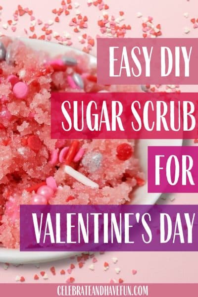 pink sugar scrub with valentine's day sprinkles in a bowl