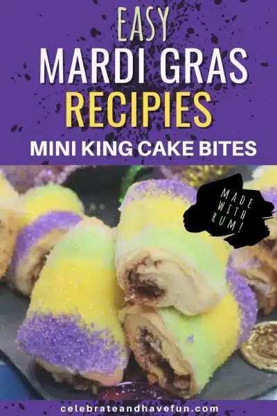 mini king cake bites for a mardi gras party