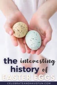 child holding speckled easter eggs
