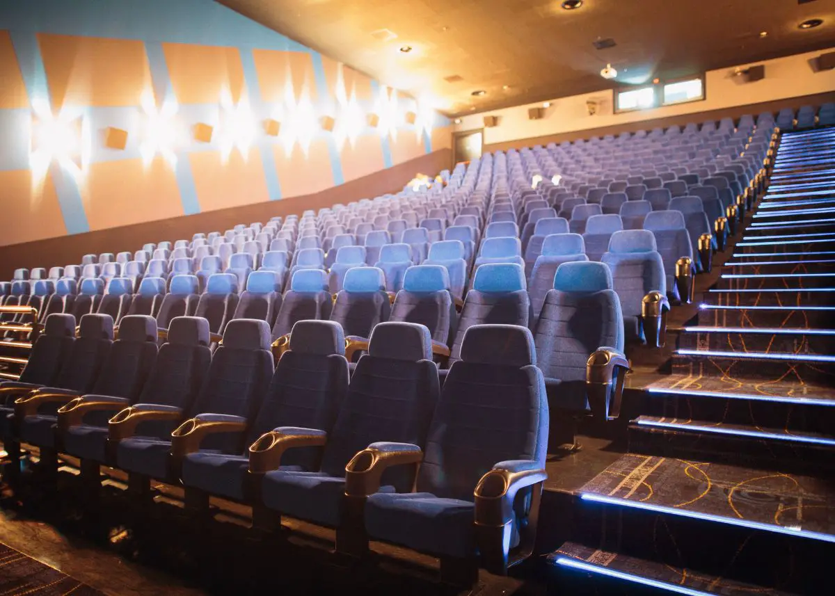 An empty beautiful movie theater.