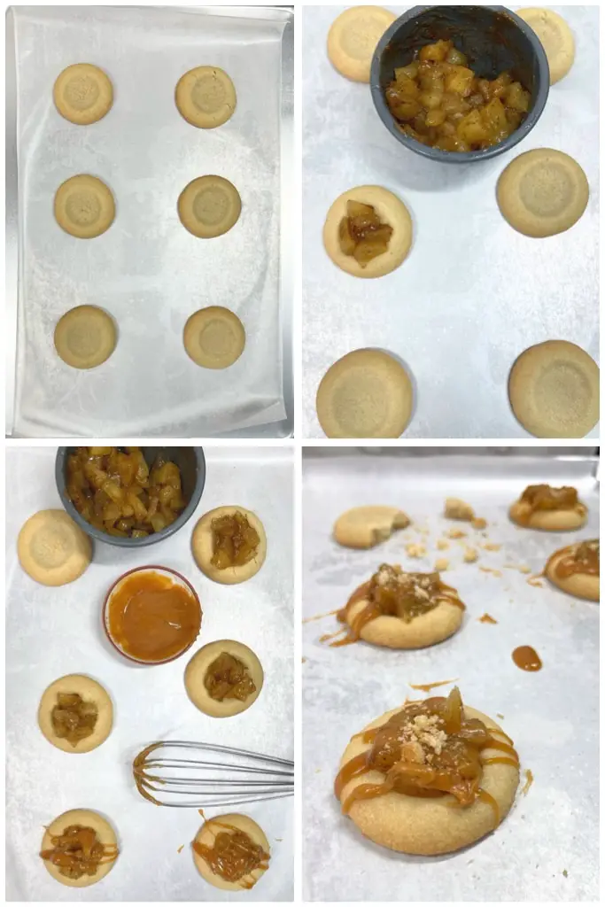 Apple pie cookies recipe with cake box batter mix and caramel In process