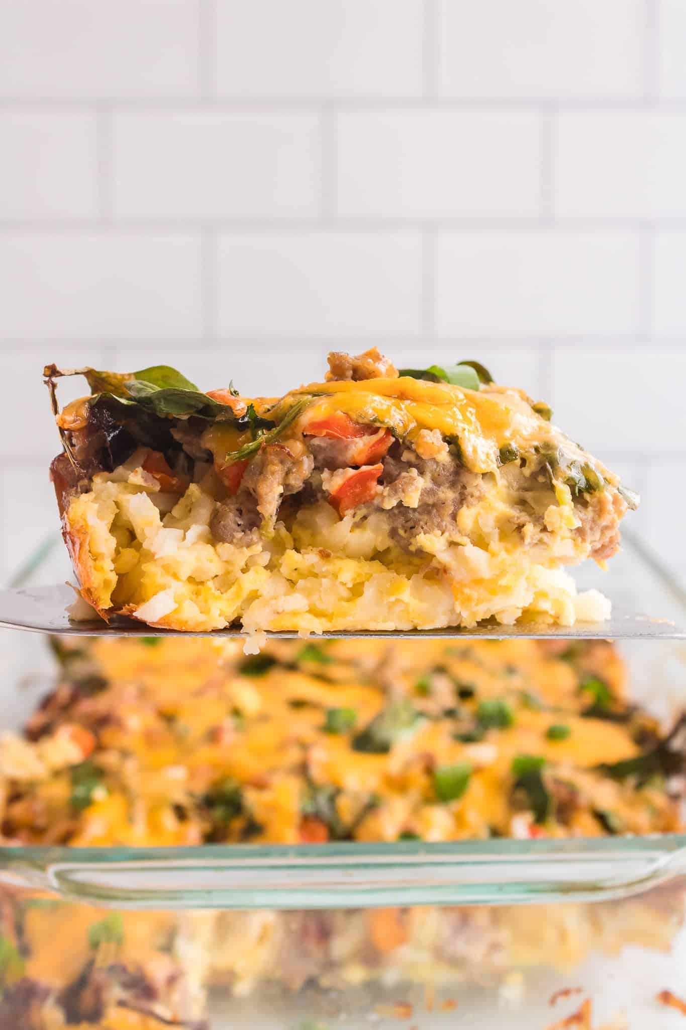 Cheesy Sausage Egg and Hash Brown Breakfast Casserole