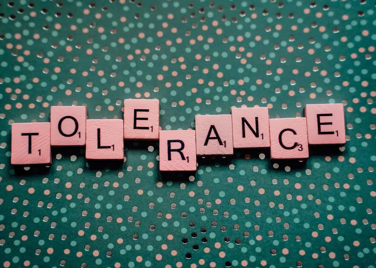 Scrabble letters are spelling the word "tolerance".