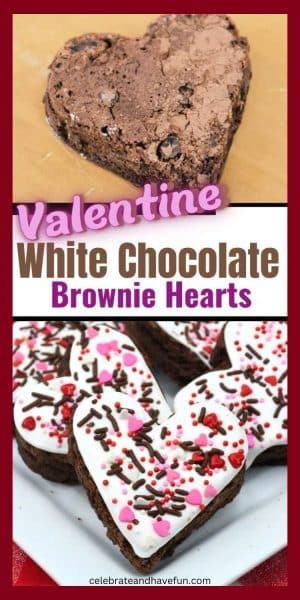 heart brownies before and after frosted and ready for valentines day dessert
