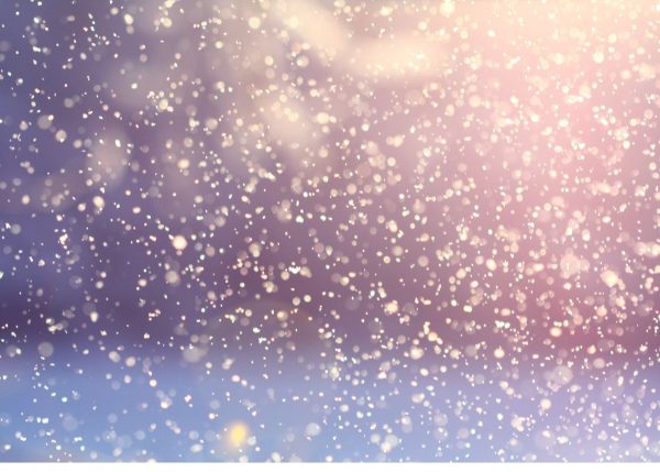 This is a photo of the sky with snowflakes falling.  The sky is a purple blue color.  
