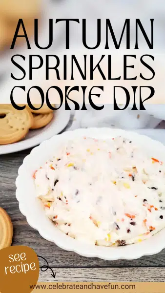 dish with autumn sprinkles cookie dip in it
