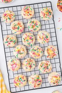 Funfetti cake mix cookies on a cooling rack