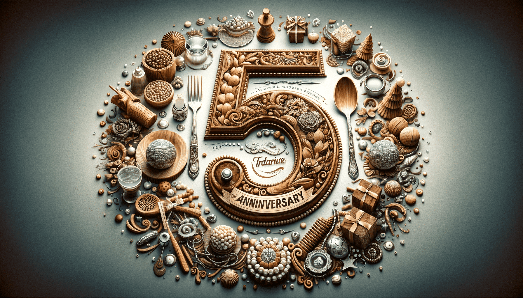 A creative and captivating image for a 5th wedding anniversary article, featuring ideal quotes, captions, and wishes.