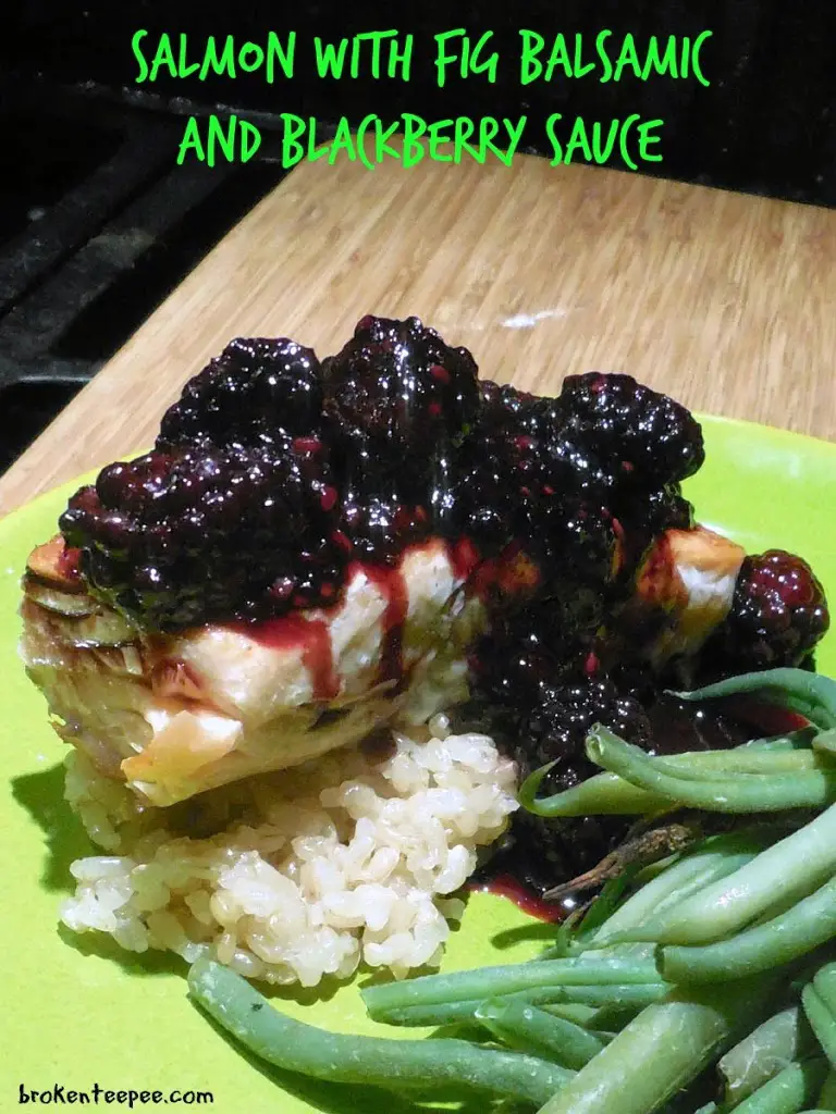 Salmon with Fig Balsamic and Blackberry Sauce on Brown Rice