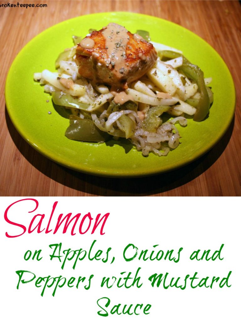 Salmon on Apples, Onions and Peppers with Mustard Sauce - a 350 Calorie Meal