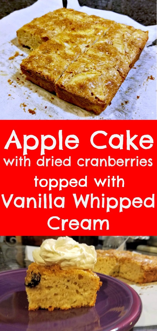 easy apple cake recipe, apple cake, apple cake with vanilla whipped cream, coffee cake, tray bake