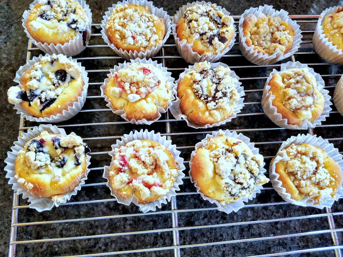 mini fruit and cheese babkas cooling on wire rack