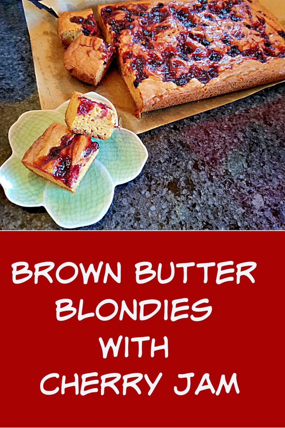 brown butter blondies with cherry jam