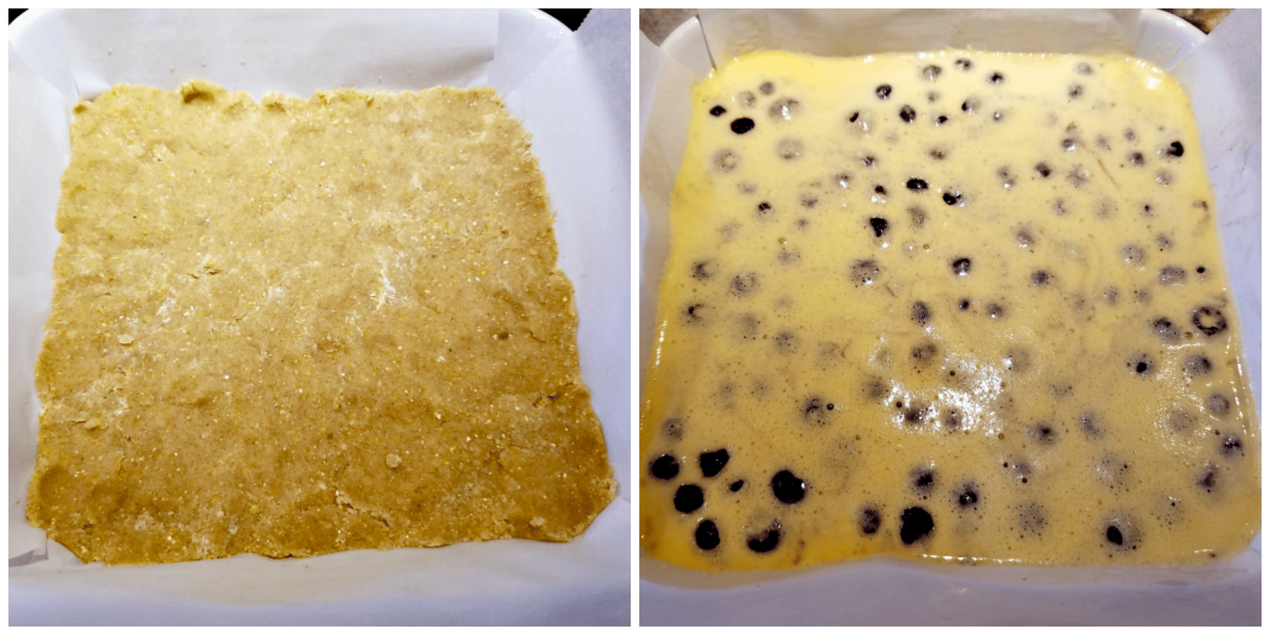getting blueberry buttermilk pie bars ready to bake