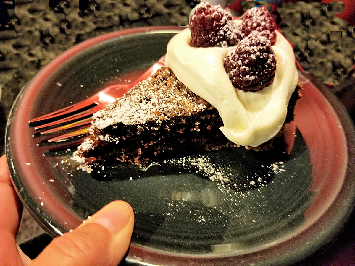 chocolate zucchini cake with whipped cream