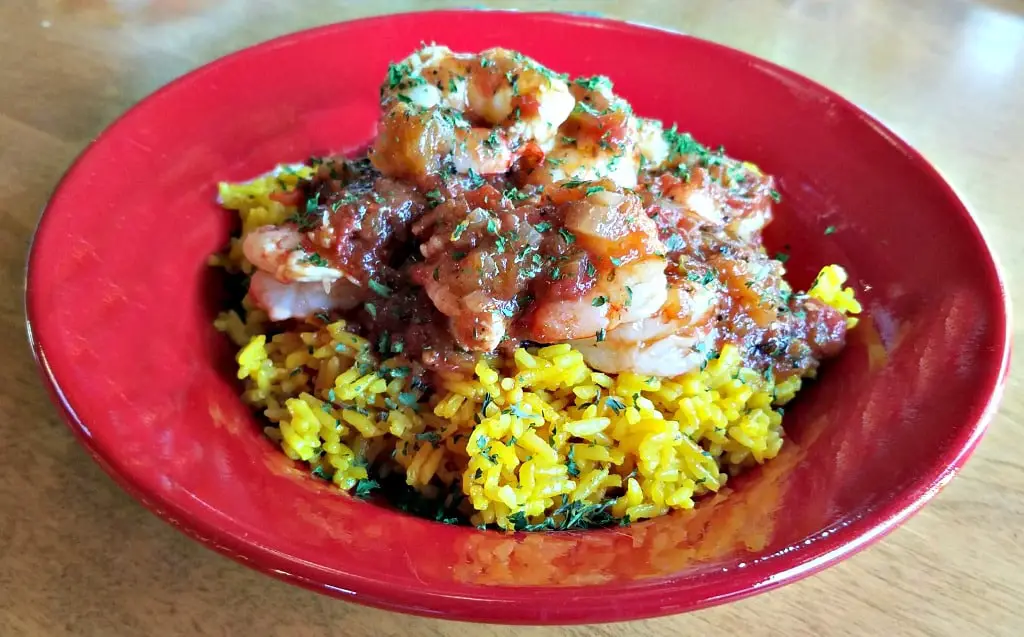 Cuban Style Shrimp Creole on Cuban Yellow Honey Rice, Gumbo Love by Lucy Buffet, AD