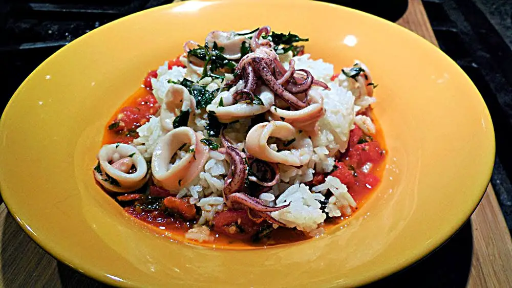 Calamari and Quick Tomato Sauce on Rice – Recipe