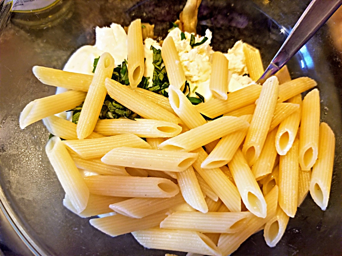 add ingredients for eggplant recipe to bowl