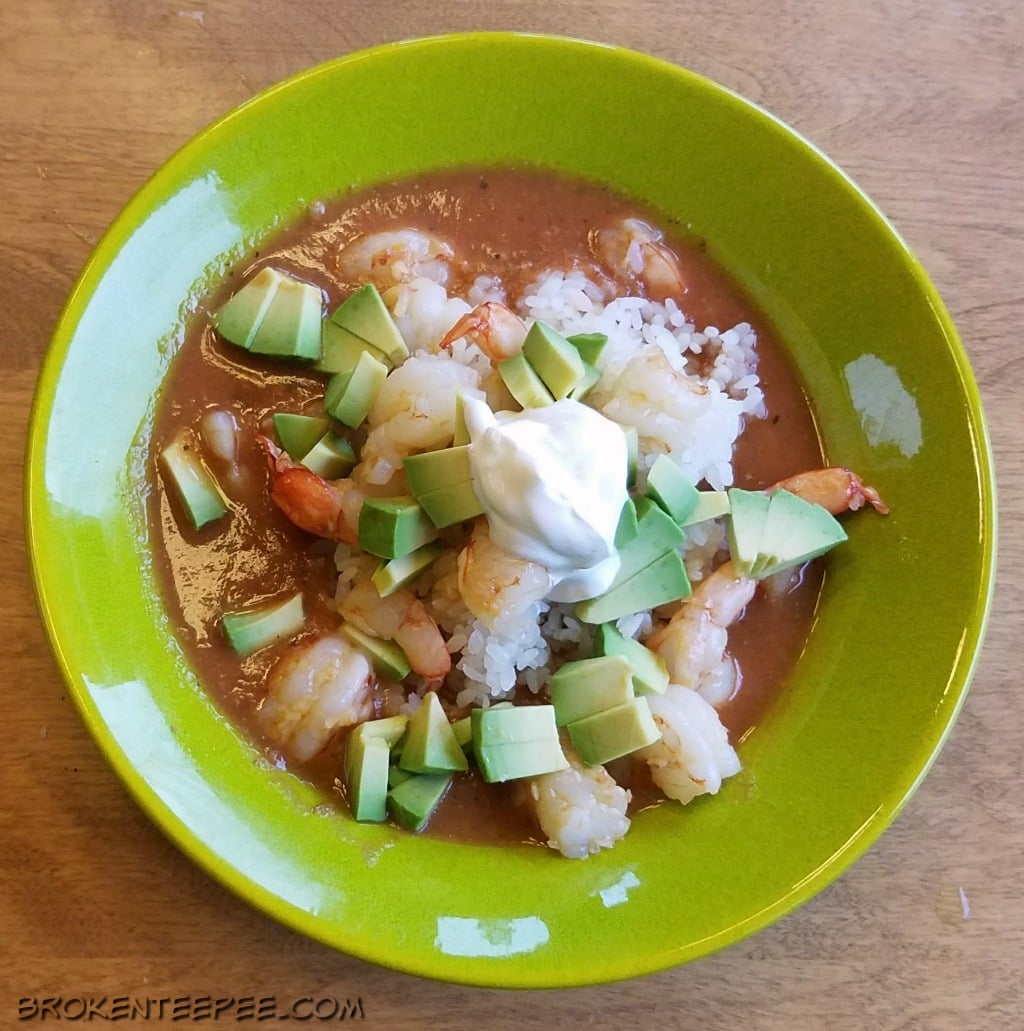 leftovers dinner recipe, Tomato Soup with Garlic Shrimp on Rice