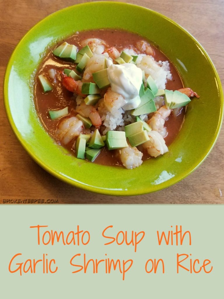 leftovers dinner recipe, Tomato Soup with Garlic Shrimp on Rice