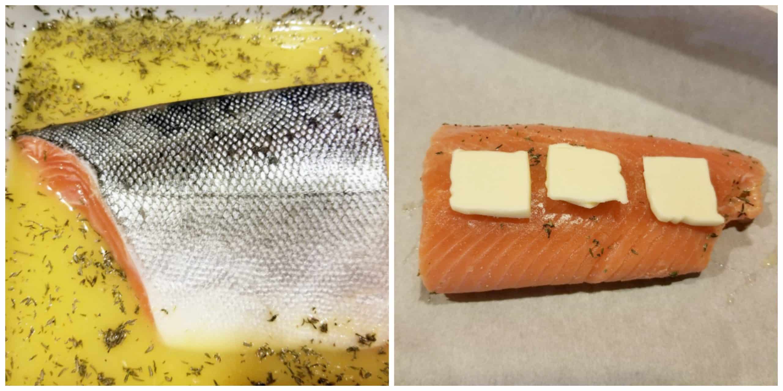 marinate salmon/ top with butter