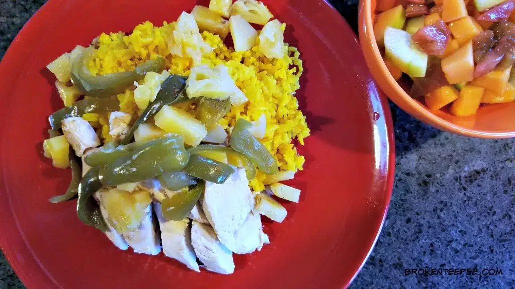 Slow Cooker Chicken with Pineapple on Turmeric Honey Rice