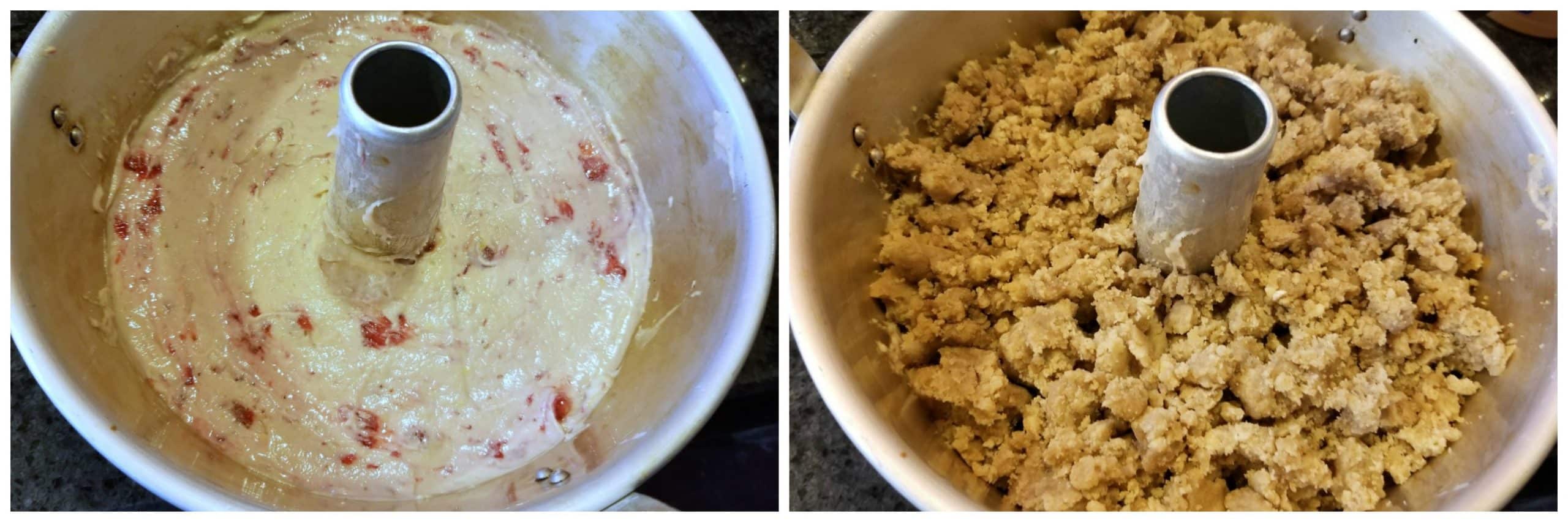 put the crumb cake batter in the pan